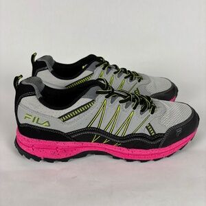 FILA Vergrand Trail Running Shoes Size 11 Gray/Pink with Black/Yellow